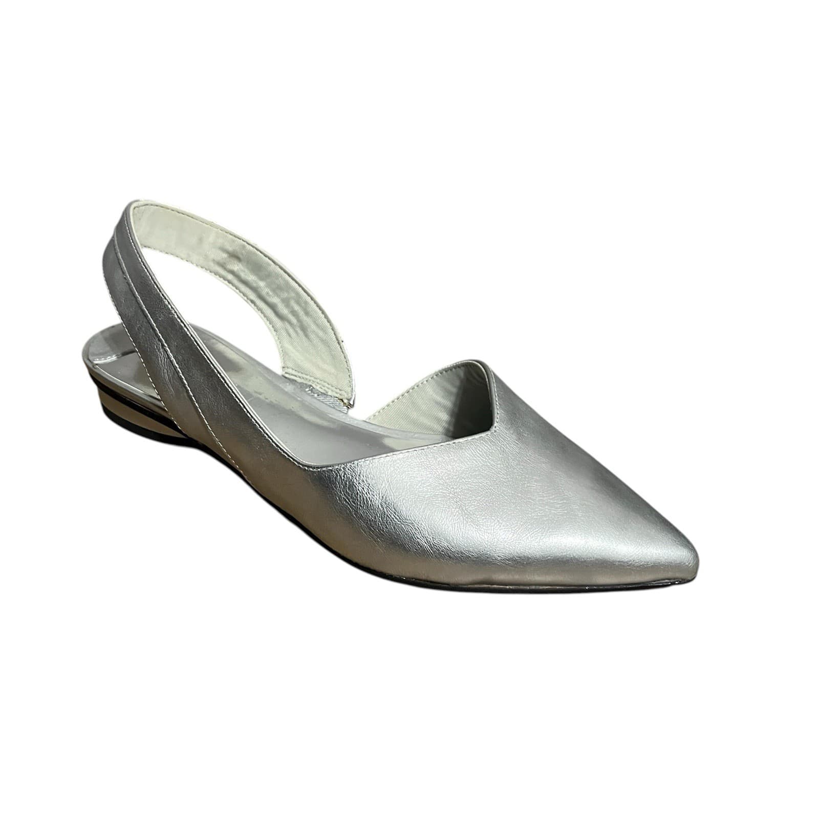 1 State Silver Metallic Pointy Sling Back Shoes Womens Sz 7.5