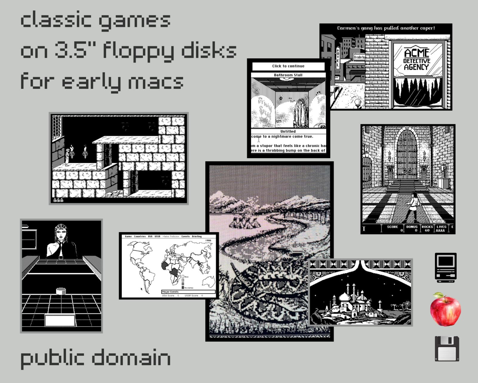 Early Mac Games on Recycled 3.5" Floppy Disks-Public Domain Retro Software 🍎➕🍏