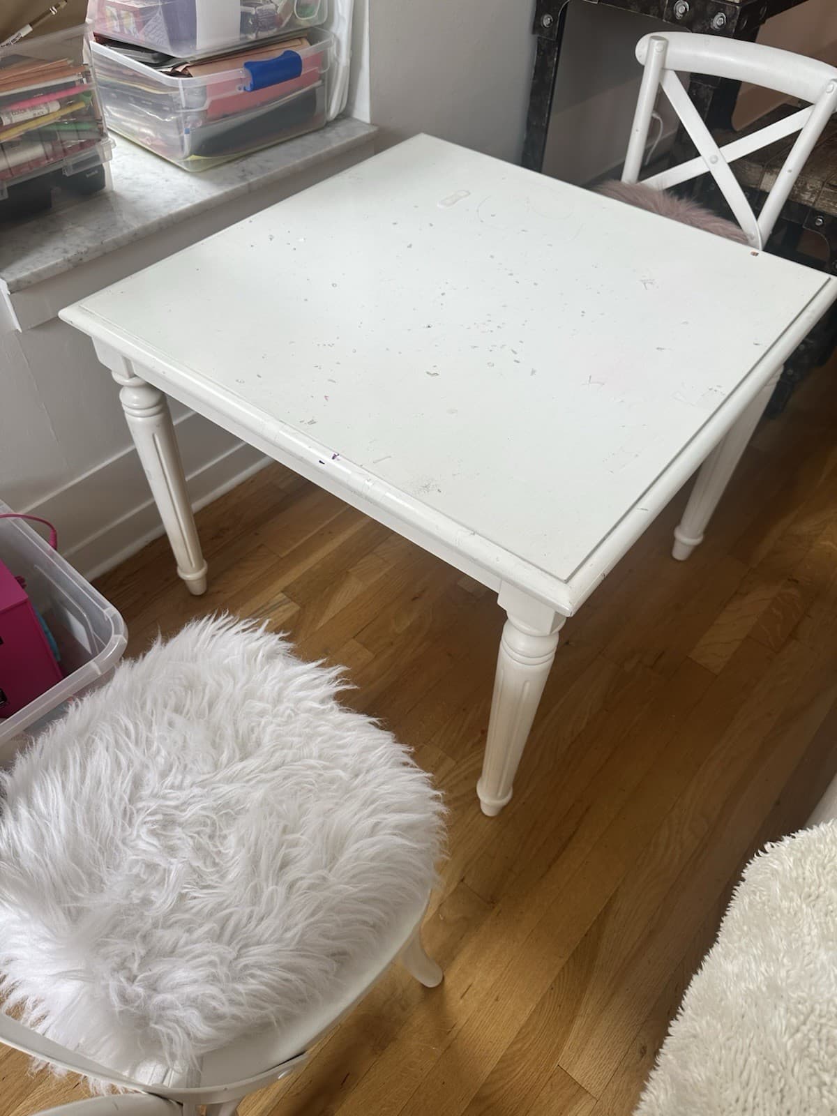 Restoration Hardware Vintage White Square Wooden Table with Chair Set