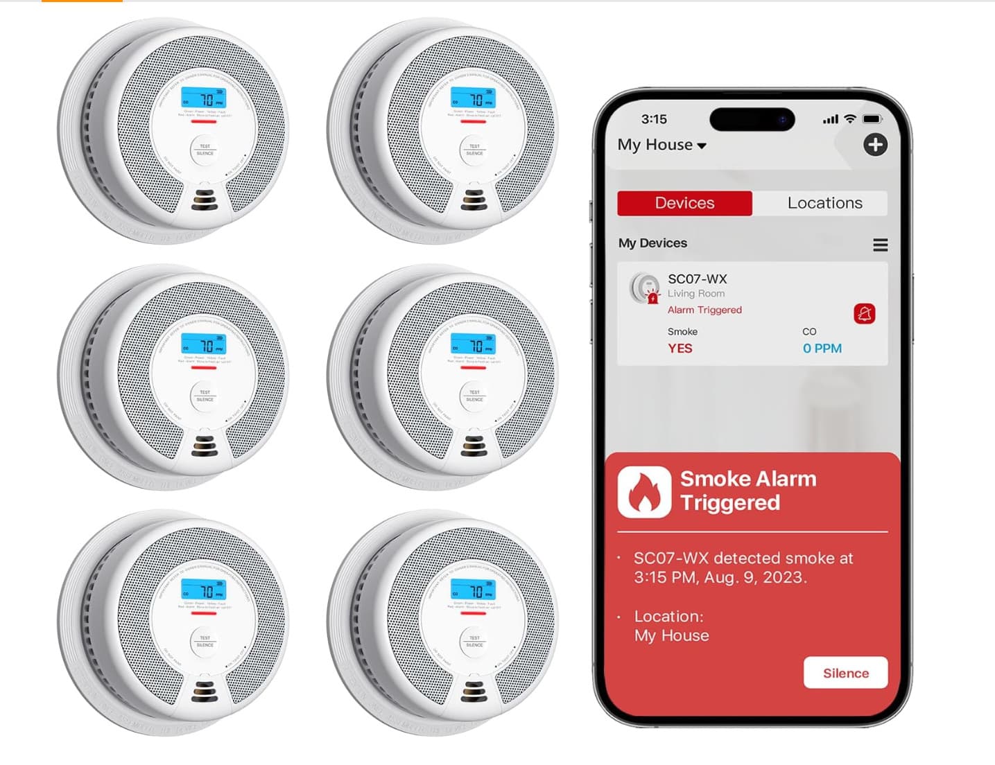 X-Sense SC07-WX - 6 Set, Wireless Smoke and Carbon Monoxide Detector's alarm