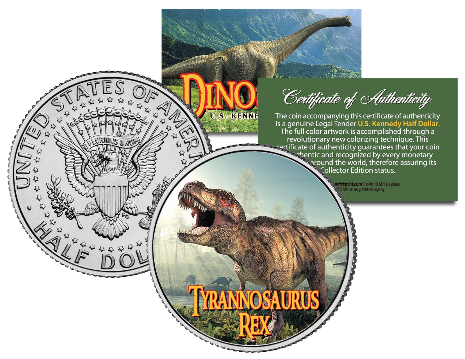 TYRANNOSAURUS T. REX * Collectible Dinosaur * JFK Half Dollar US Colorized Coin