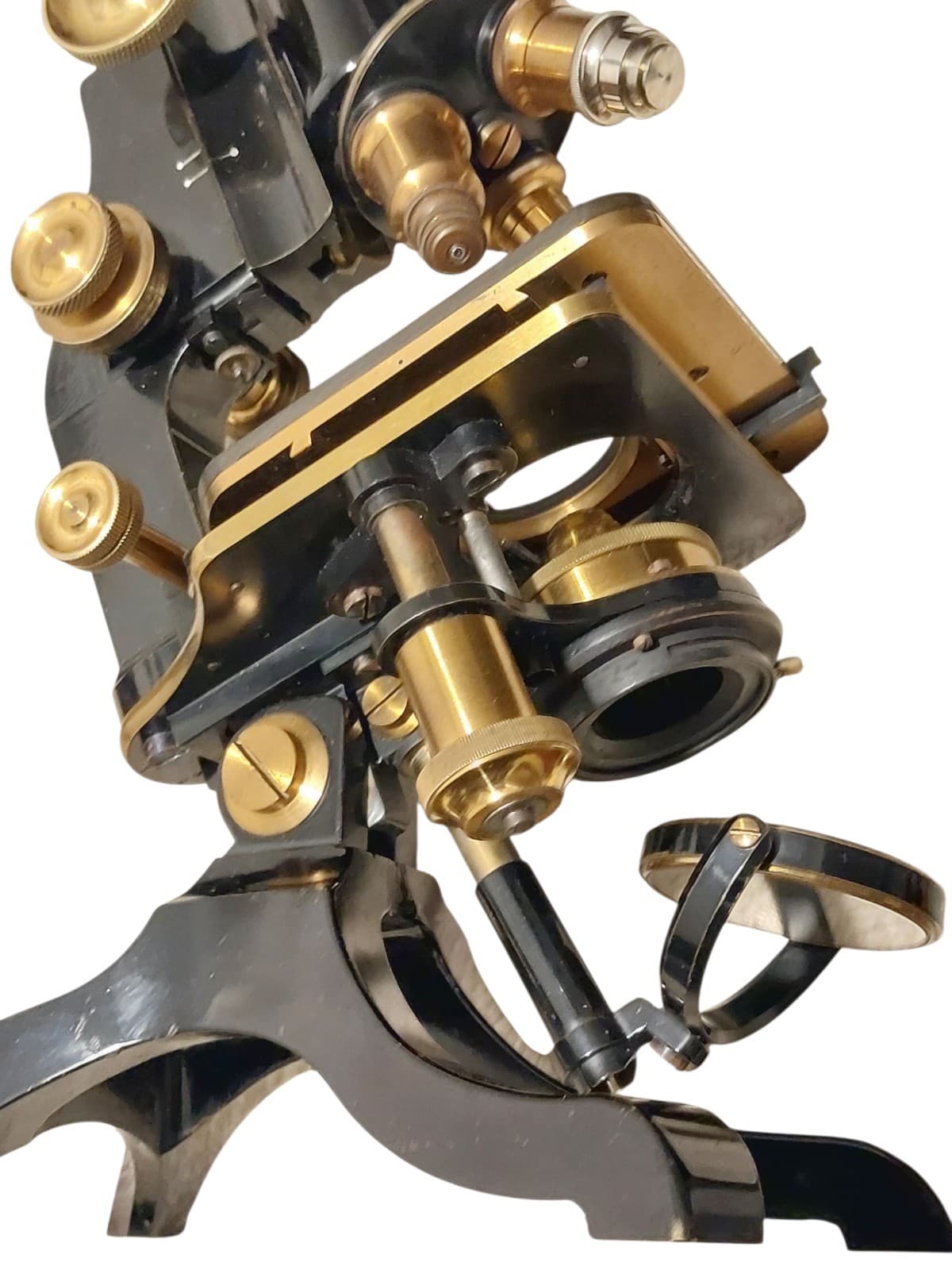 ANTIQUE 1910 FIRST SIDE-MOUNTED FINE ADJUSTMENT KNOBS MICROSCOPE BY NACHET PARIS