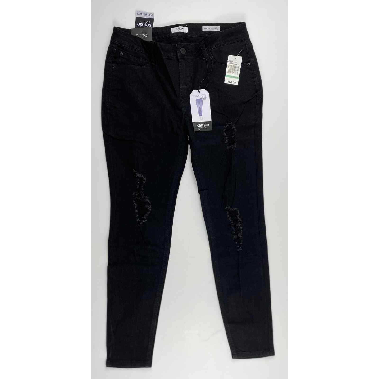 Kensie Womens Effortless Ankle Mid Rise Black Distressed Jeans Size 8/29 NWT