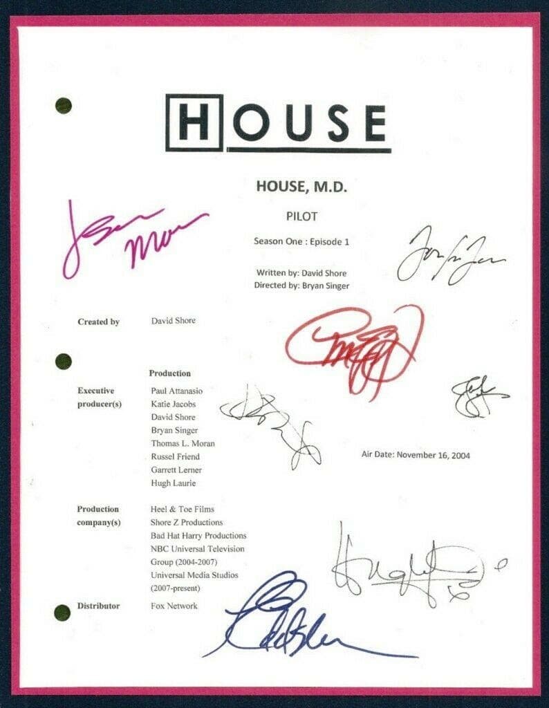 HOUSE MD M.D. PILOT SIGNED SCRIPT RPT 7X HUGH LAURIE