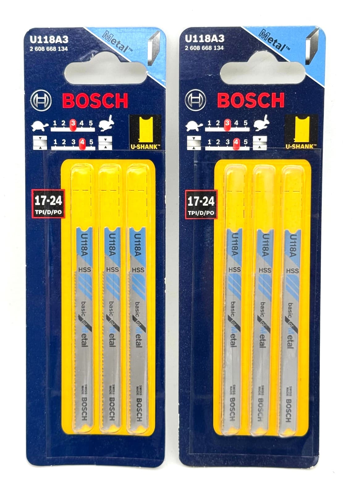 NEW Bosch U118A3 U-Shank Basic Metal Jig Saw Blade 17-24TPI 3PC ~ Free Shipping