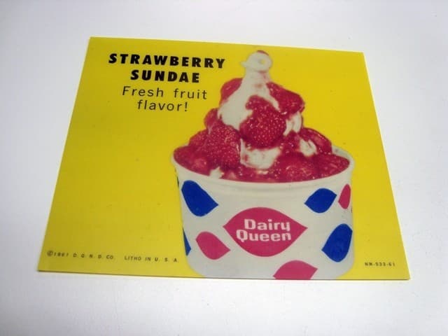 Circa 1961 Dairy Queen, DQ Lighted Sign Insert, STRAWBERRY SUNDAE,Yellow Version