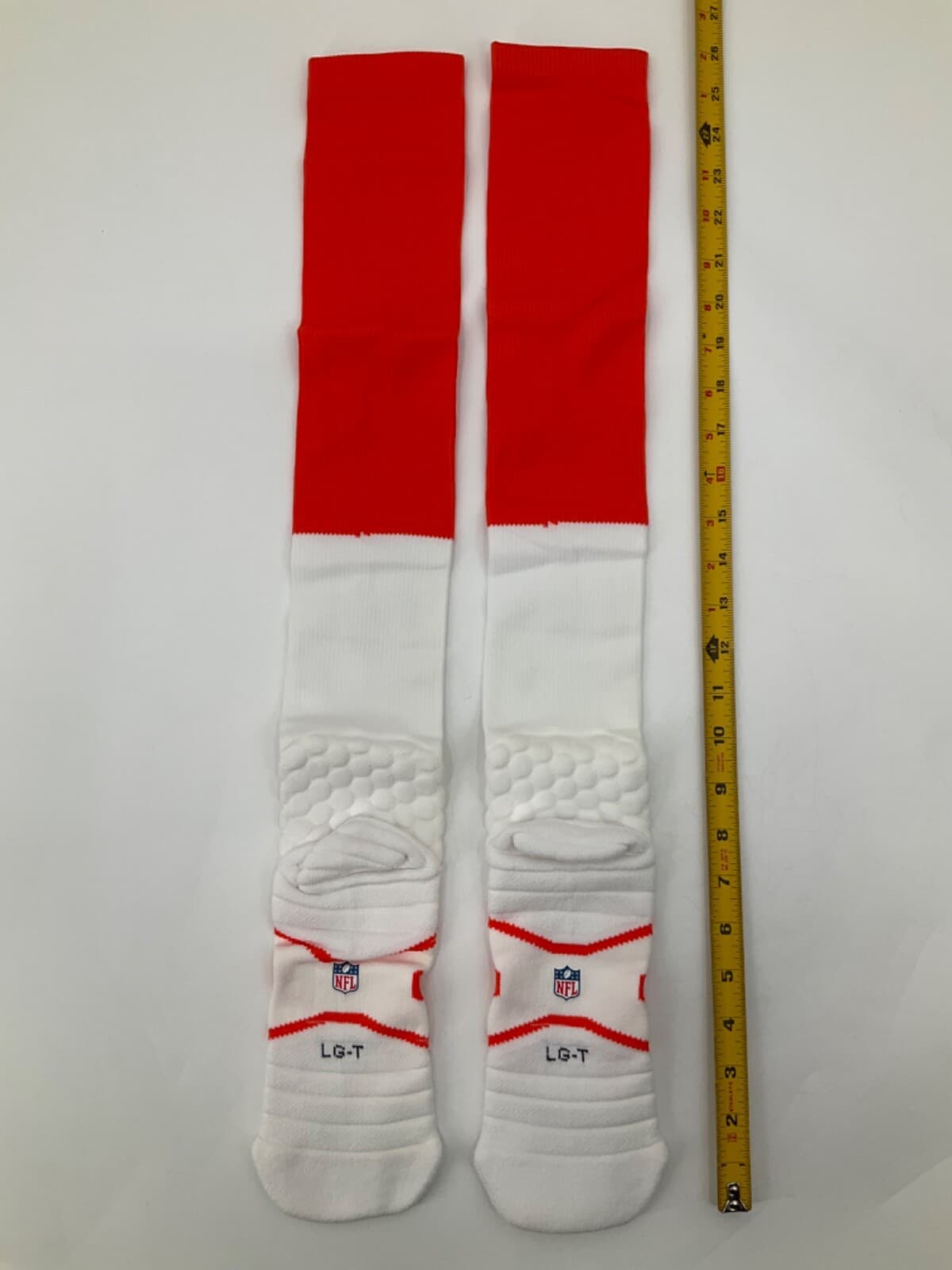 MIAMI DOLPHINS TEAM ISSUED NIKE WHITE/ORANGE GAME SOCKS SIZE: LG-T BRAND NEW