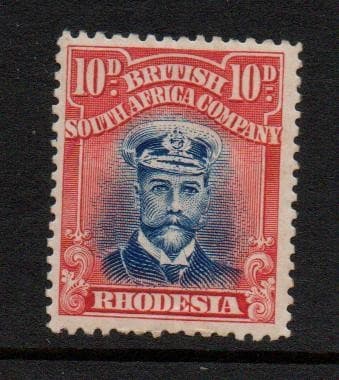 RHODESIA-1913-19 10d Deep Blue & Red vlmm Sg 270 Cat £25