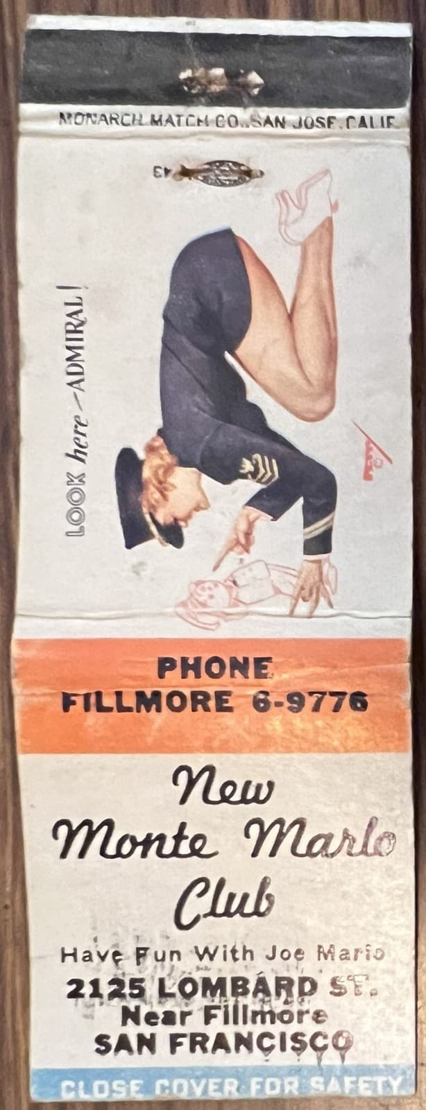 New Monte Carlo Club San Francisco CA California Girlie Pinup Matchbook Cover