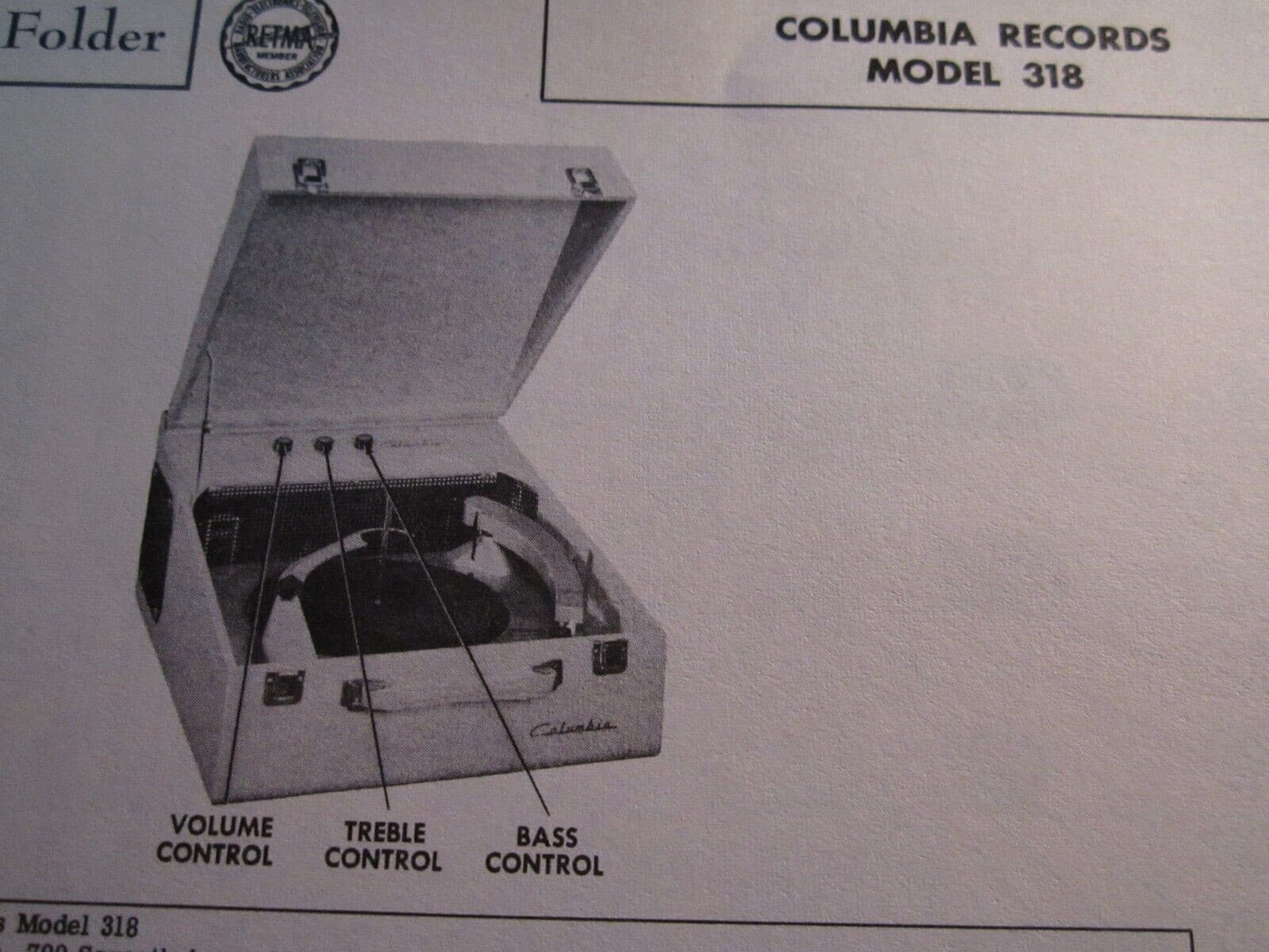 COLUMBIA 318 PHONOGRAPH PHOTOFACT