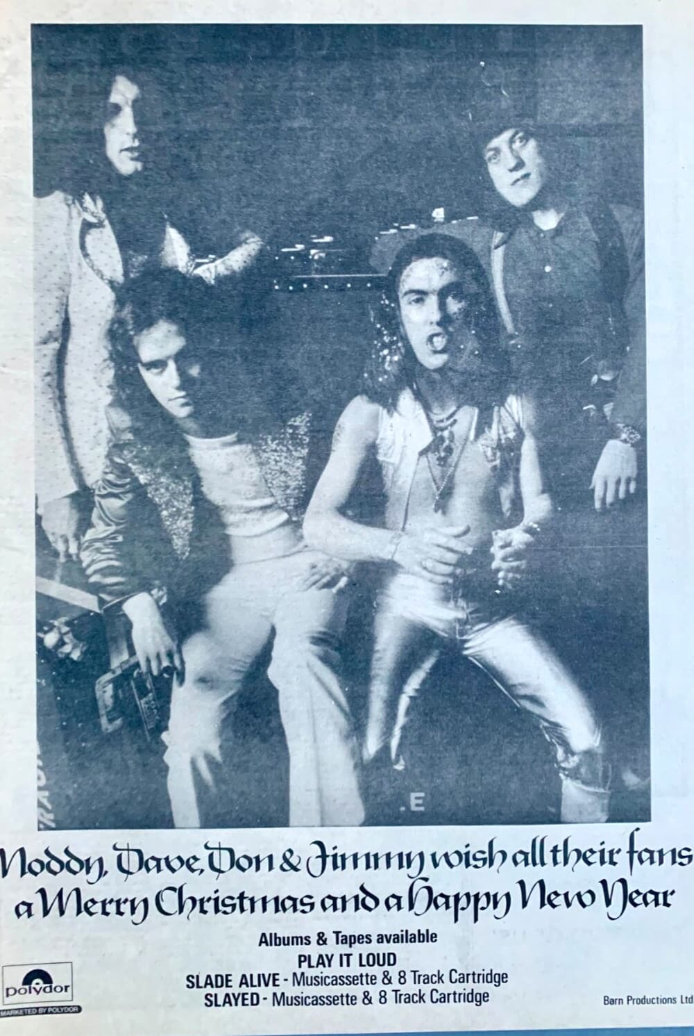 SLADE vintage 1972 POSTER ADVERT MERRY CHRISTMAS Alive HAPPY NEW YEAR Slayed