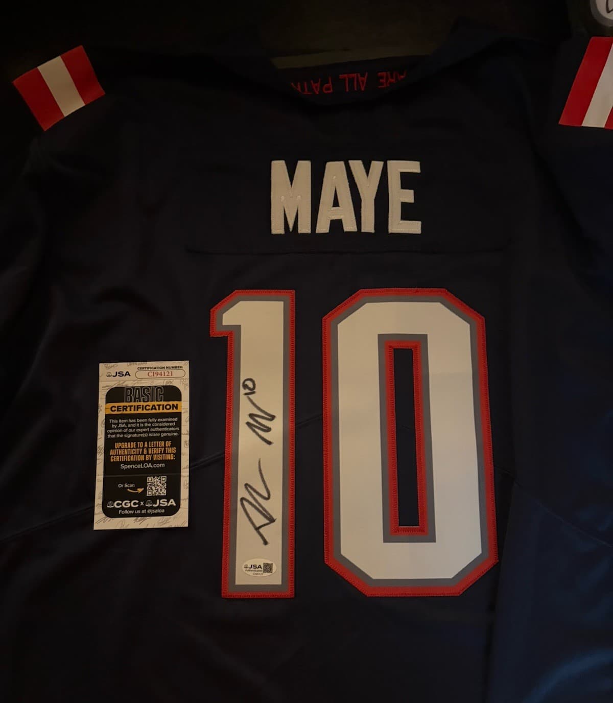 DRAKE MAYE SIGNED AUTOGRAPH NEW ENGLAND PATRIOTS JERSEY JSA COA