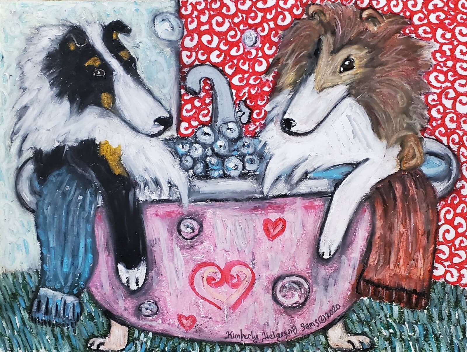 Rough Collie collectible ACEO Art Print Miniature 2.5 X 3.5 KSams Clawfoot Tub