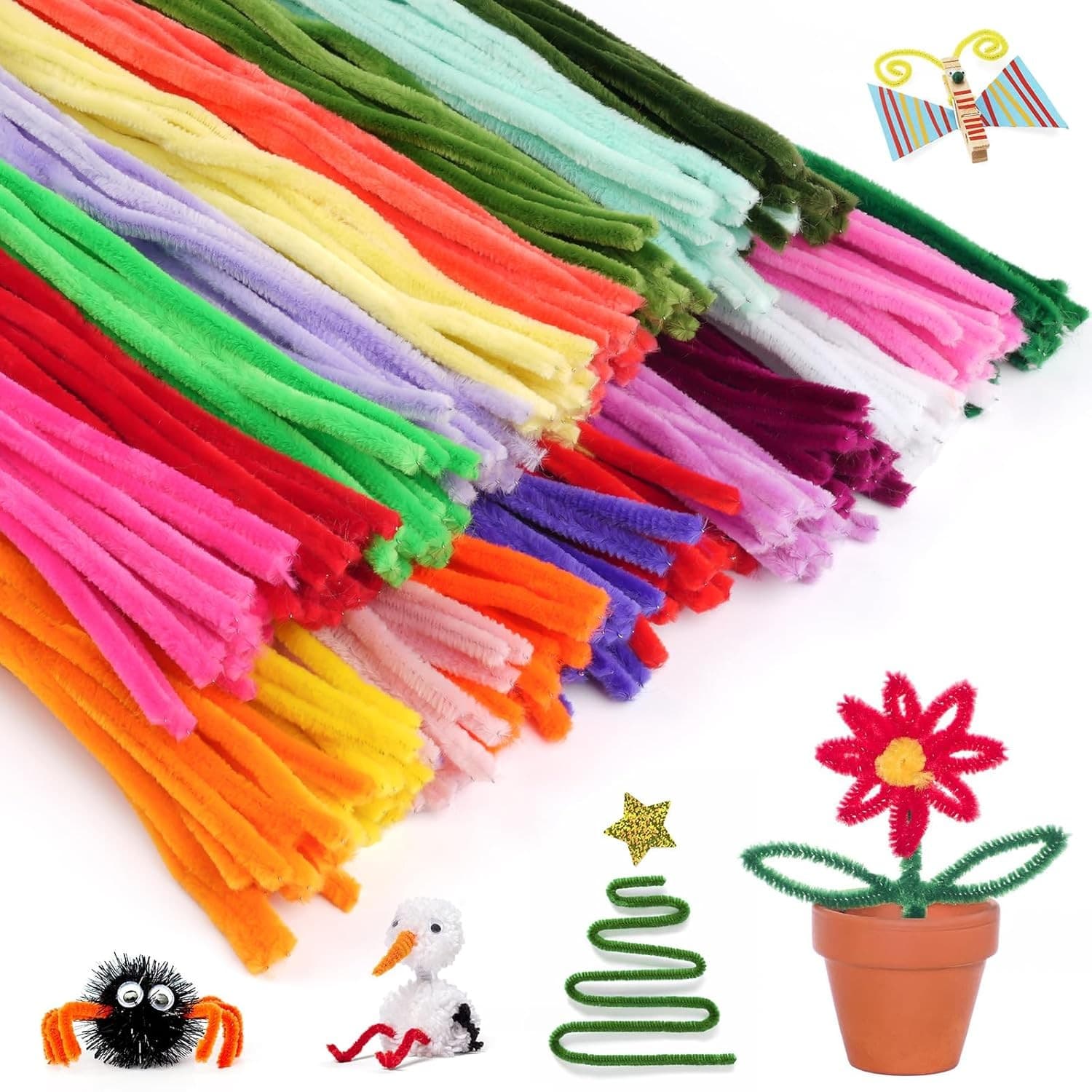 300 PCS Pipe Cleaners, Multi-Color Chenille Stems, Pipe Cleaners Craft, 20 Assor
