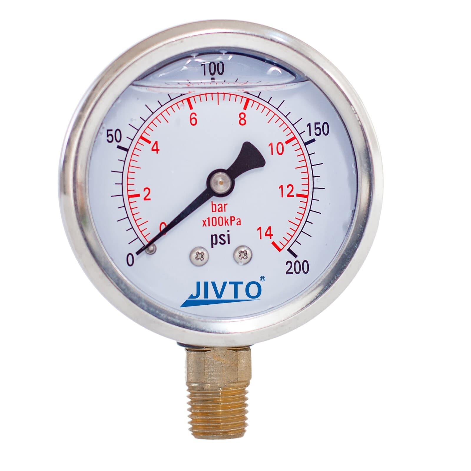 Pressure Gauge,Glycerin Filled,2-1/2" Dia,0-200 psi,1/4 NPT lower mount