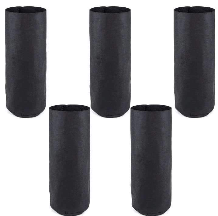 5-Pk 4-Gallon Skinny Tall Black Fabric Pot/Deep Plant Grow Bag 8D x 18.5H