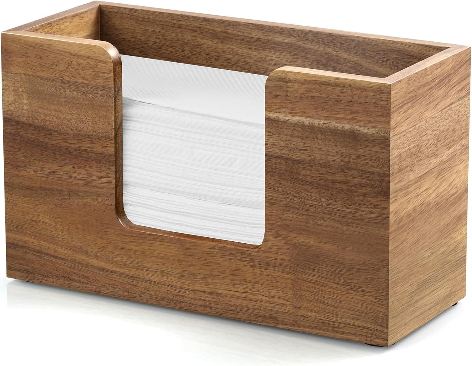 Paper Towel Dispenser Countertop, Acacia Wood Bathroom Paper Towel Holder for Ho