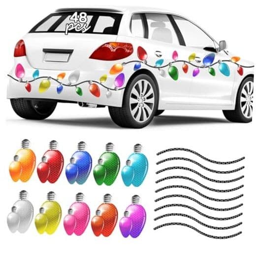 48 Pcs Christmas Car Reflective Bulbs Magnets 48 Pcs Car Reflective Magnets