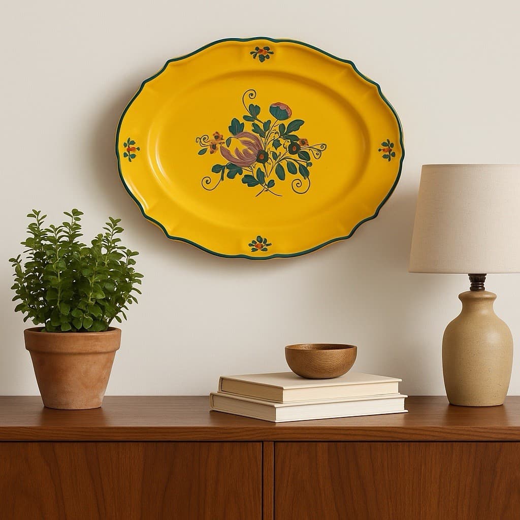 Cottura Italy 1950s Hand-Painted Yellow Floral Majolica Platter, 15x12.5”