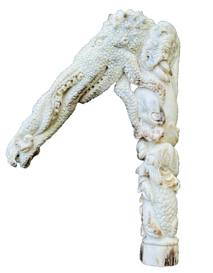 Bali Antler Custom Carved Figurine Knife Stag or Cane Handle Sea Animals Fish