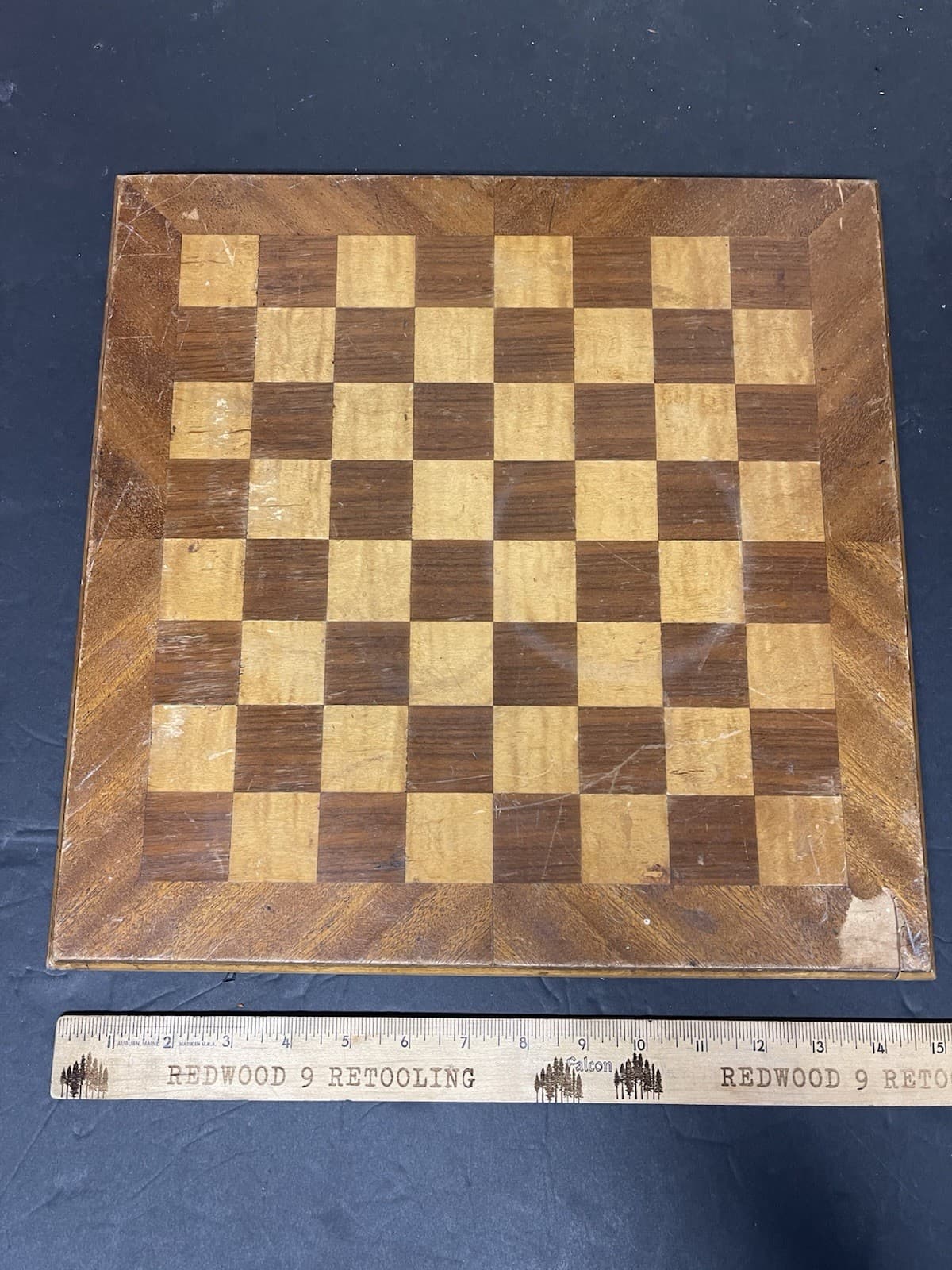 Vtg Drueke No 151 Chess Board Walnut Curly Maple Wood 15" USA READ