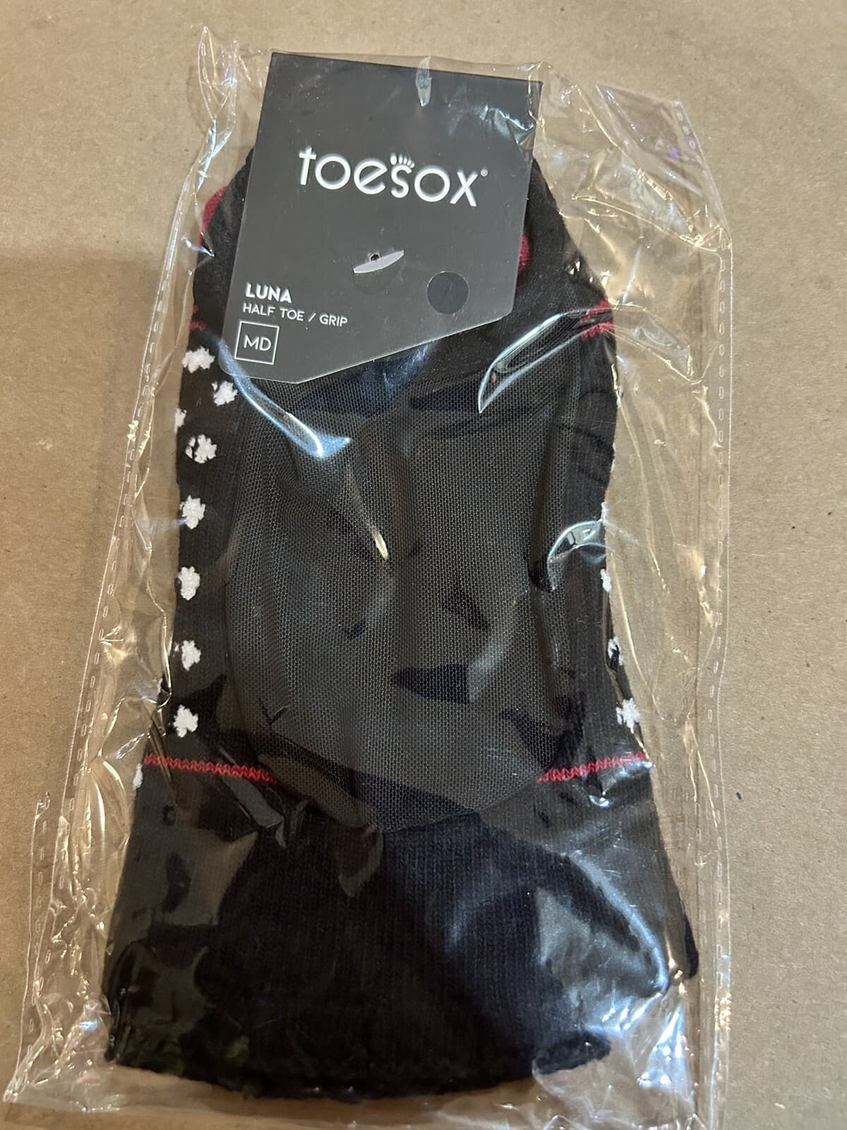 ToeSox Luna Half Toe Grip Non Slip Black Red White Socks Pilates Yoga Size Med