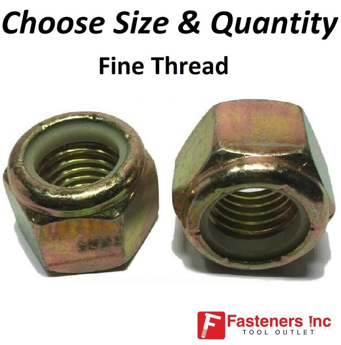 Fine Grade 8 Nylon Insert Lock Nuts Nylock Yellow Zinc Plated (Choose Size &Qty)