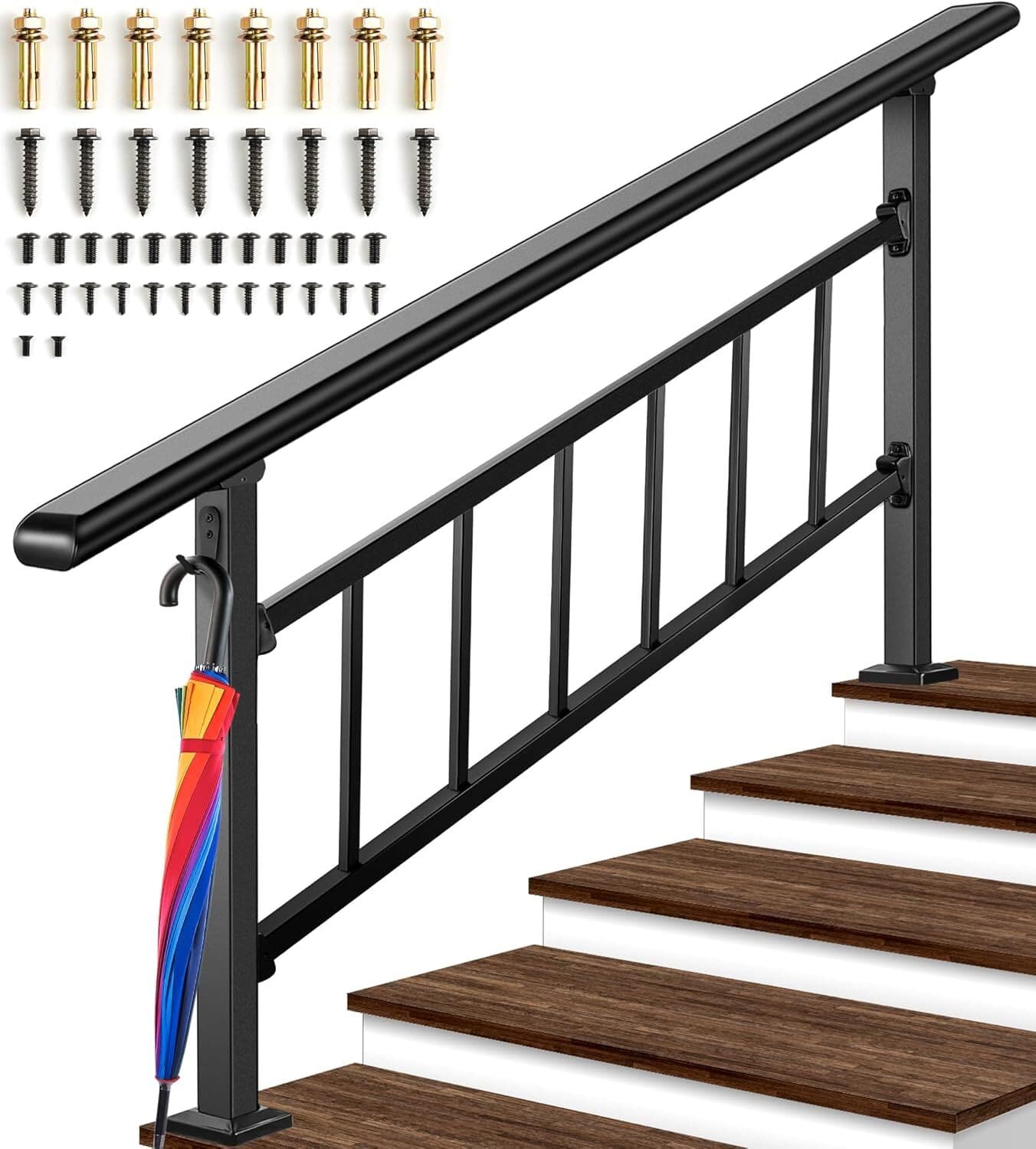 Versatile Step Stair Handrails for Outdoor Steps Adjustable for Step with Hook
