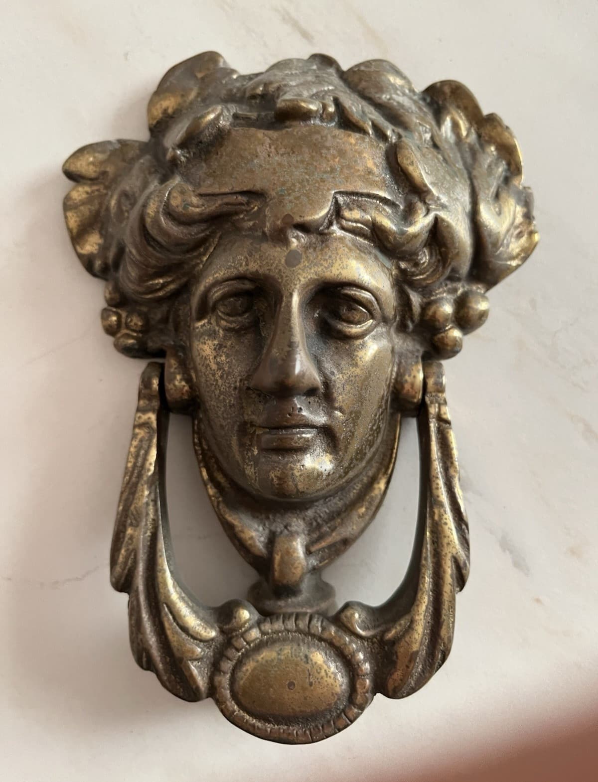 ANTIQUE c.1911 VICTORIAN FACE OF APOLLO ARCHITECTURAL SALVAGE DOORKNOCKER