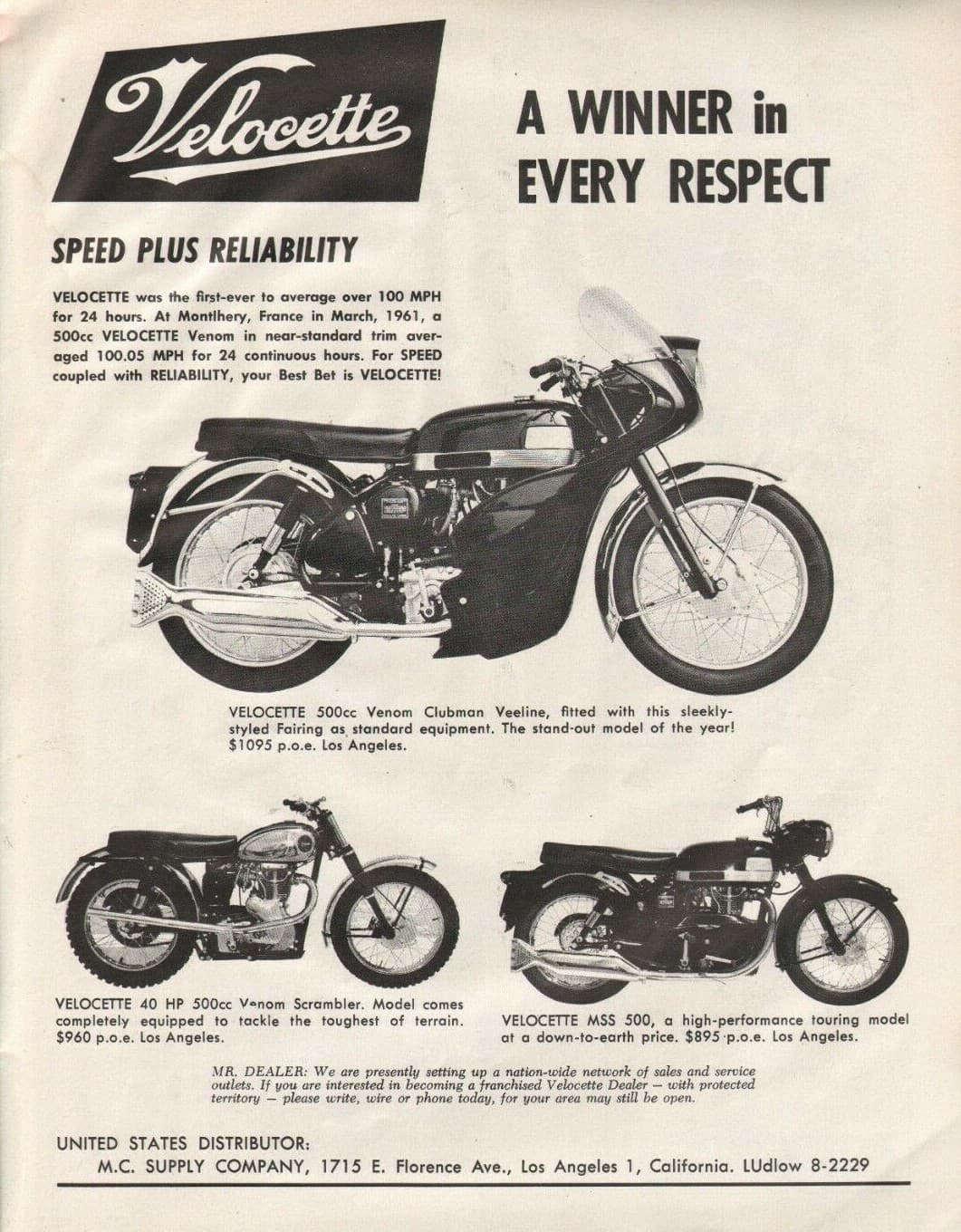 1963 Velocette Venom Clubman Veeline 500cc - Vintage Motorcycle Ad