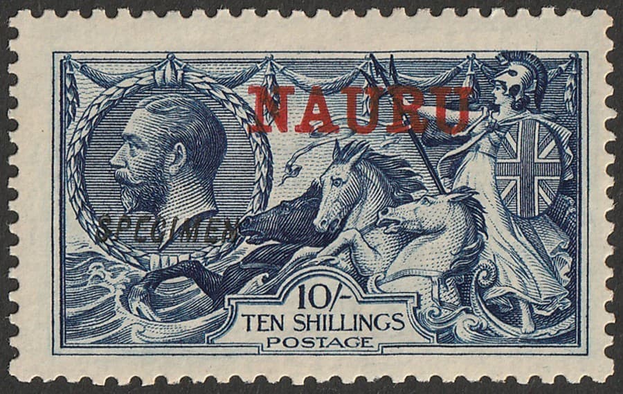 NAURU 1916 KGV Seahorses 10/-, Waterlow printing, SPECIMEN. with Certificate.