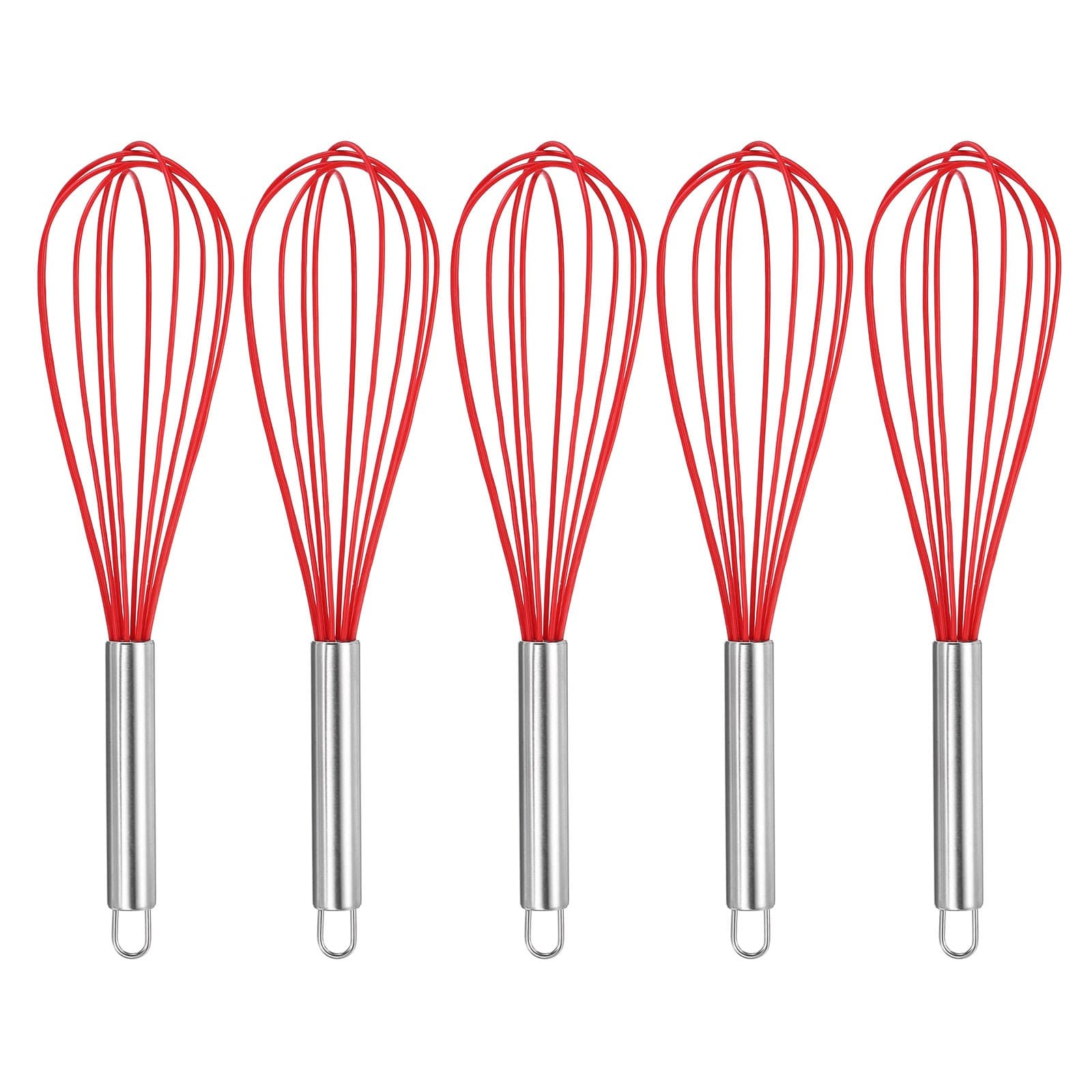 5Pcs Silicone Whisk 12" Kitchen Whisk Wire Whisks Beater Red