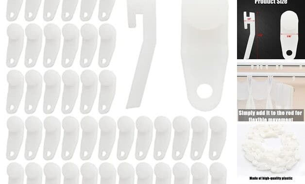 Traverse Rod Slides Curtain Replacement, 50 Pieces White Plastic Curtain 50pcs