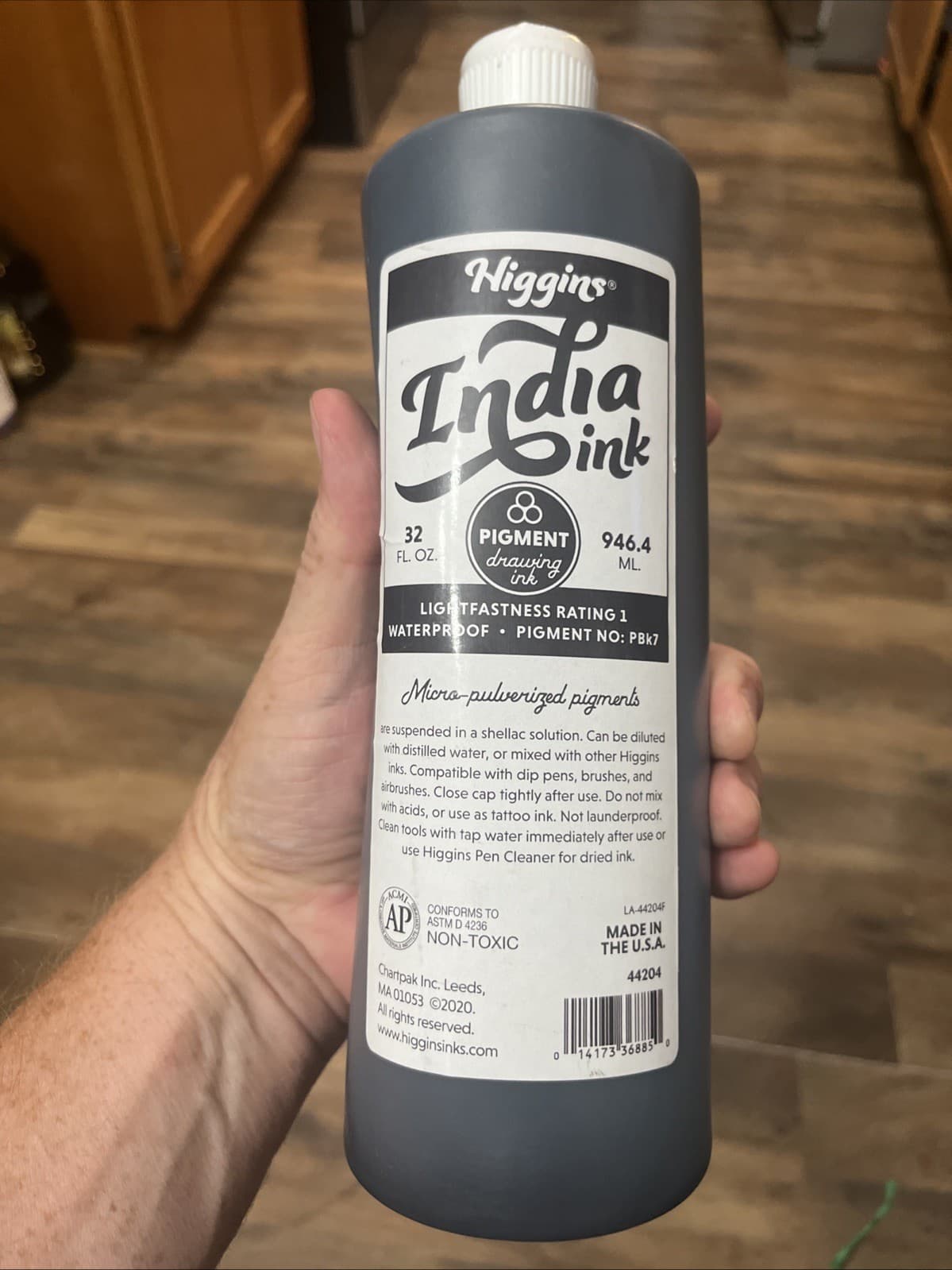 Higgins Black India Pigmented Drawing Ink, 32 Ounce Bottle (44204)