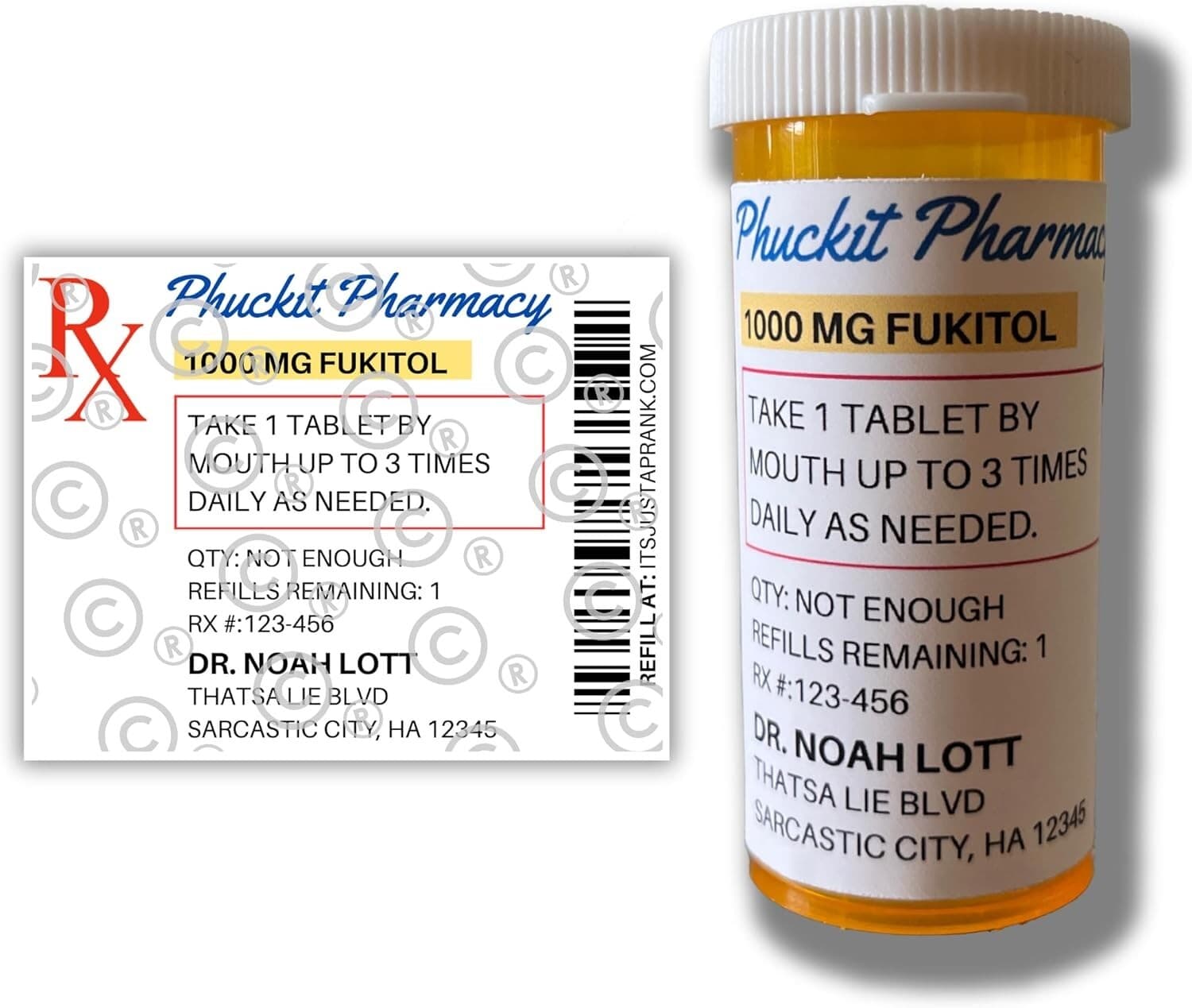 Funny Joke Fukitol Pill Bottle Prank - Gag Gifts for Men Women - Novelty Gift