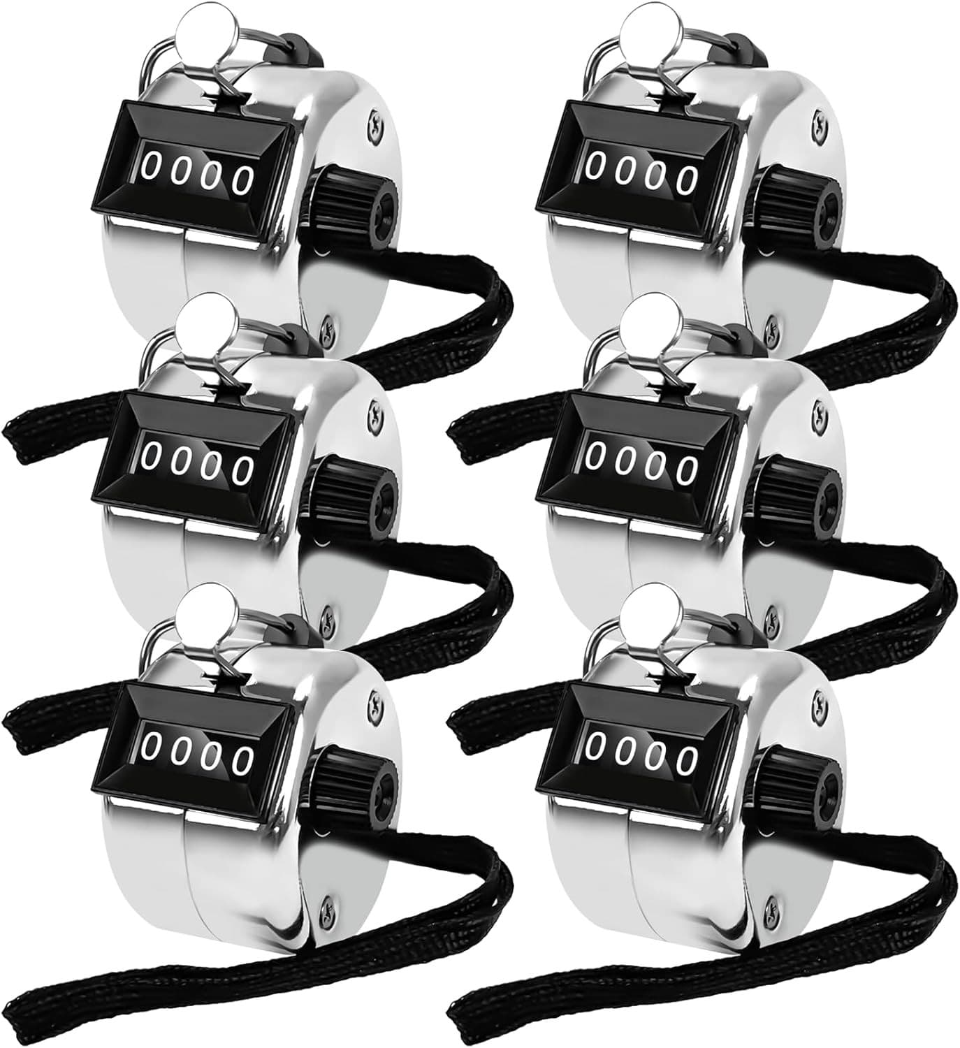 6 Pack Clicker Counter,Metal Hand Tally Counters with Black Silver