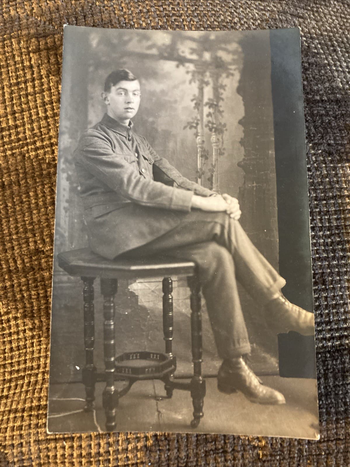 WWI RPPC Army Soldier w/ Legs Crossed Photo Postcard