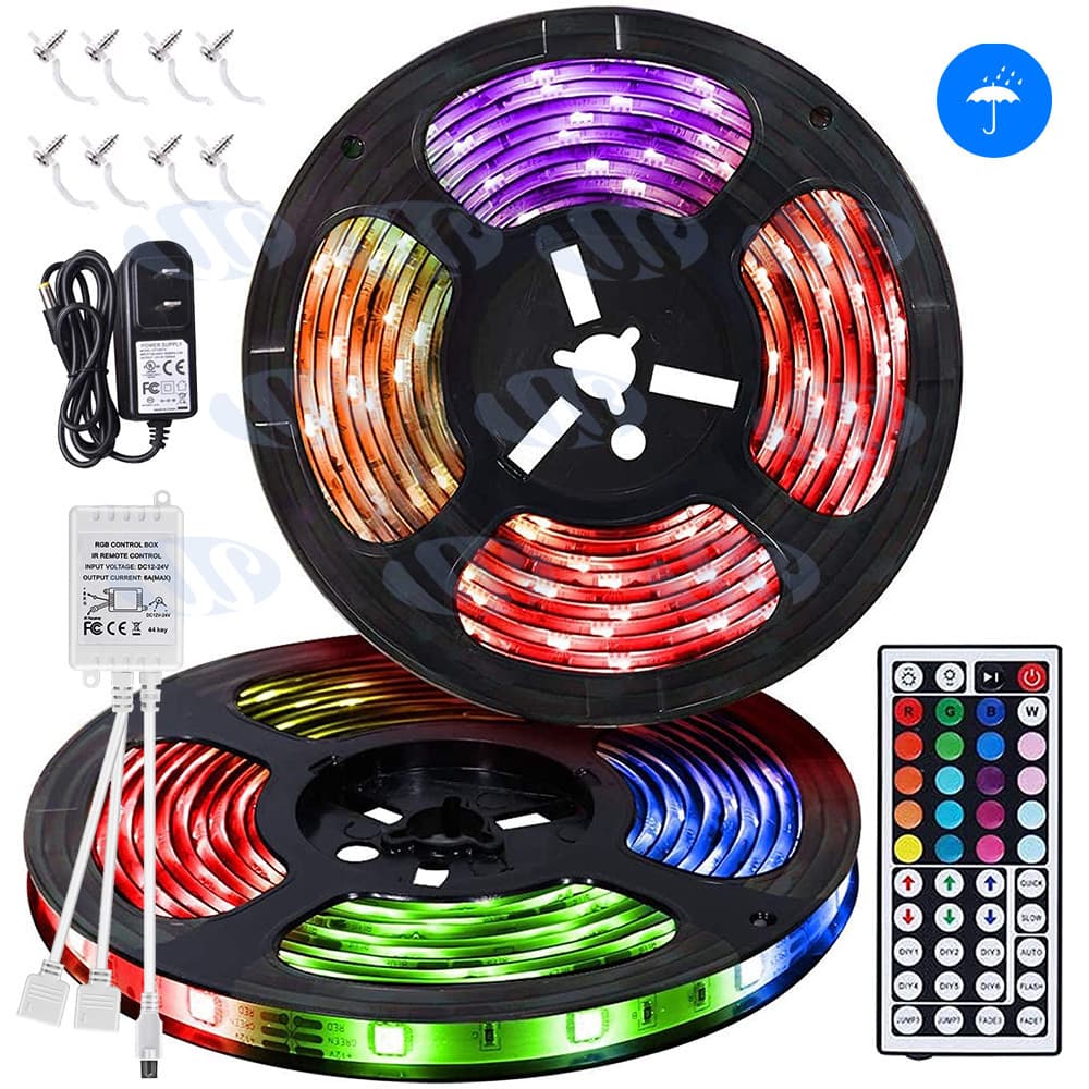 65.6FT RGB Led Strip Lights Waterproof Flexible with 44 Keys Remote 12V US Power