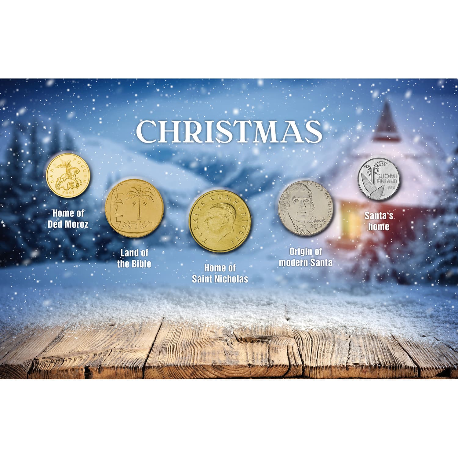 Authentic Collectable Silver Gold Coins Christmas Around the World Collection