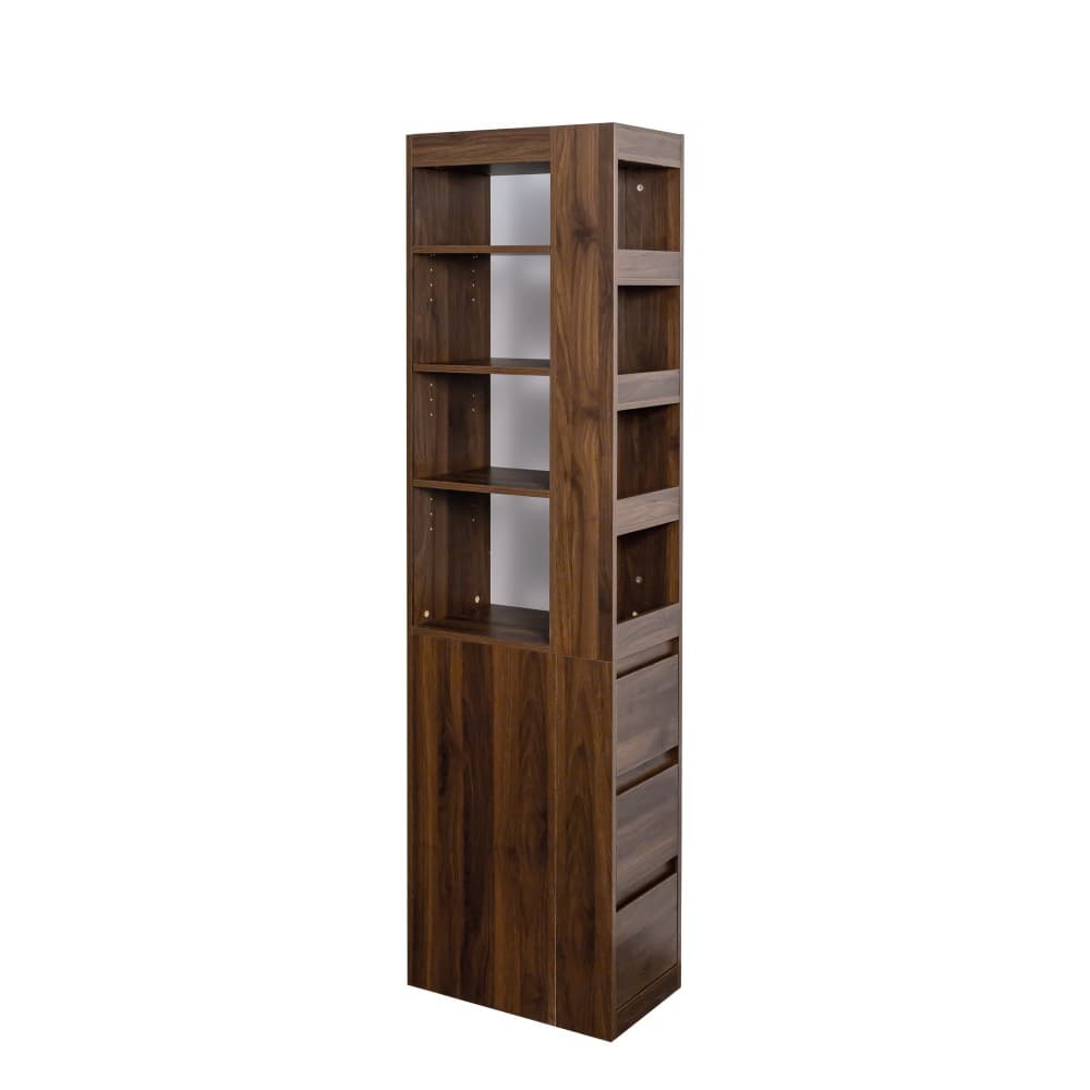 Modern Tall Wood Bookcase w/ 3 Side Drawers & 4 Display Shelves -Storage Cabinet