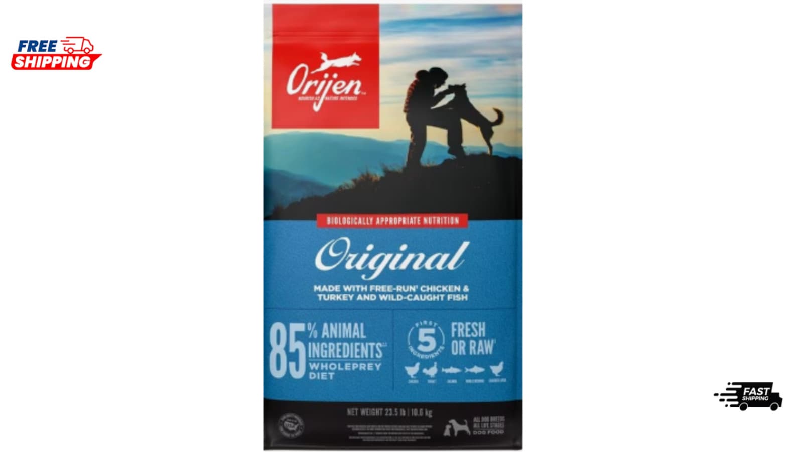 ORIJEN Grain Free High Protein Fresh & Raw Animal Ingredients Dry Dod food 23.5