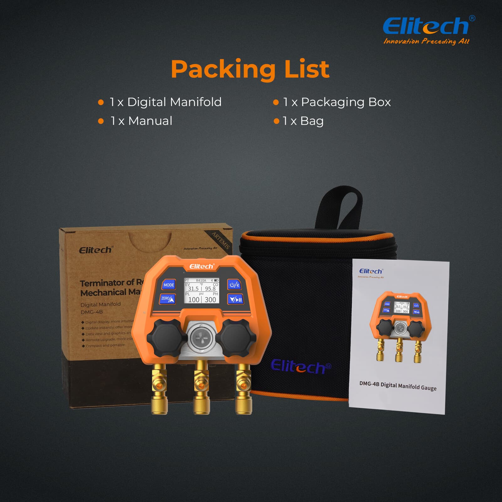 Open Box Elitech AC Manifold Gauge App Control Pressure Gauges, DMG-4B