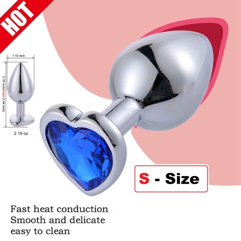 Butt Plug Anal Toy Heart Jewel Metal Dildo For Women Men Couples Small-Blue