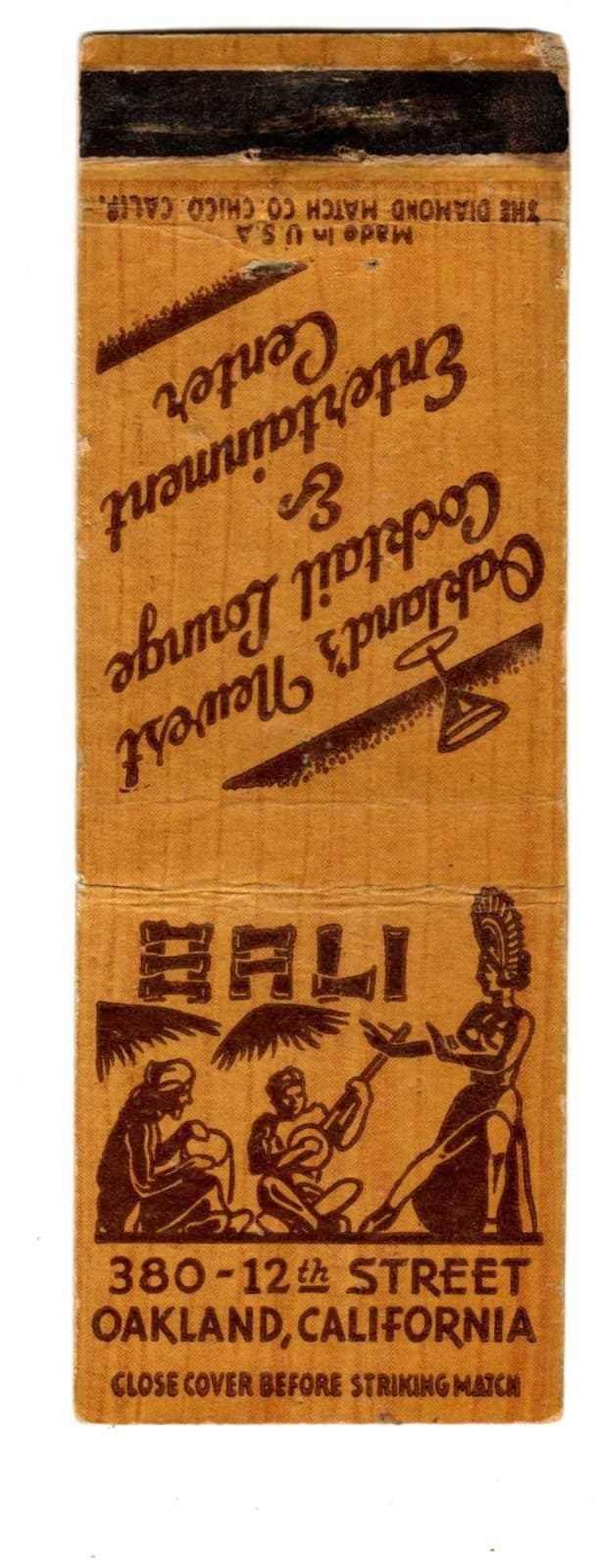BALI matchbook matchcover -OAKLAND, CALIFORNIA - TIKI - GIRLIE