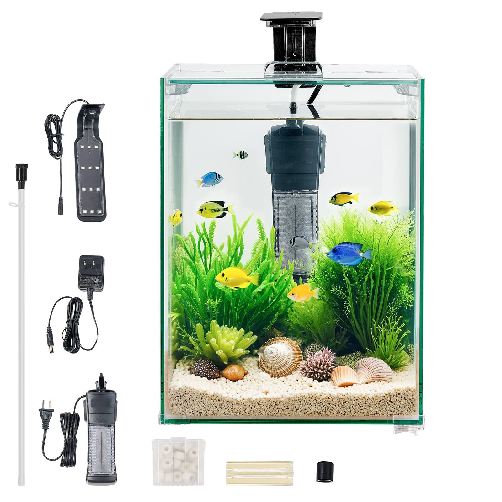 Uimoso 5gal Fish Tank Aquarium Smart Square Clear Glass 3 Color Self Cleaning