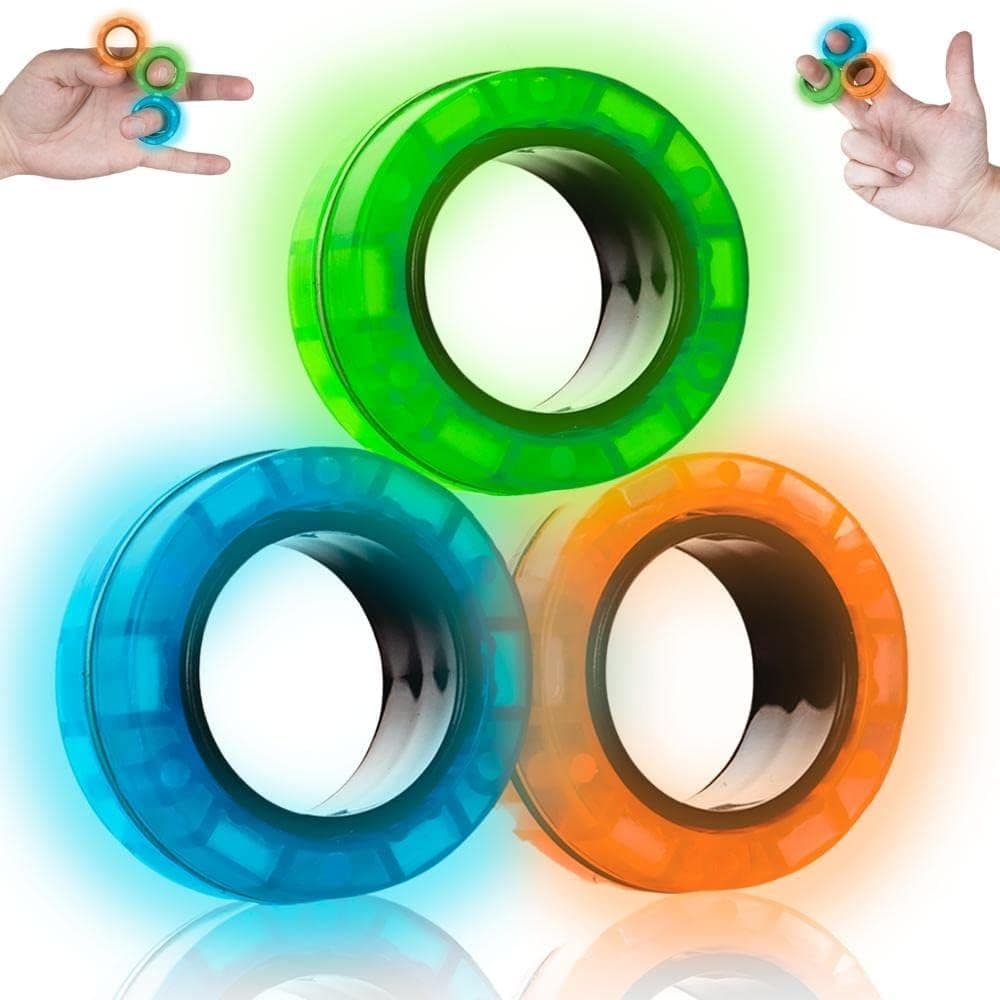 Magnetic Fidget Rings for Adults and Kids – Glow-in-The-Dark ADHD Fidget...