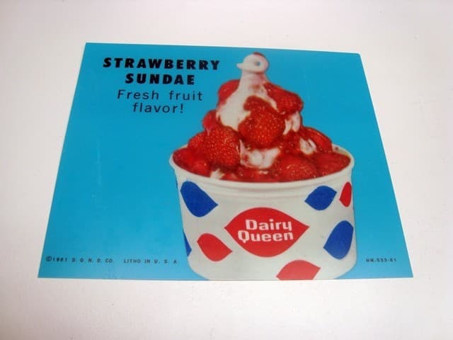 Circa 1961 Dairy Queen, DQ Lighted Sign Insert, STRAWBERRY SUNDAE, Blue Version