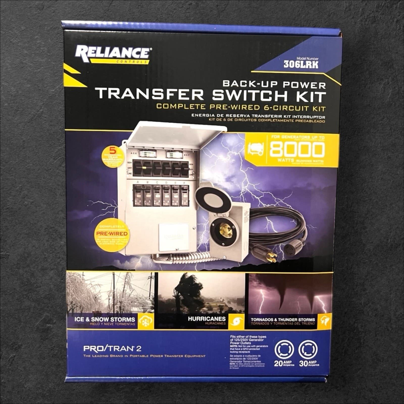 Reliance 306LRK 30Amp BackUp Power Manual Transfer Switch PreWired 6 Circuit Kit