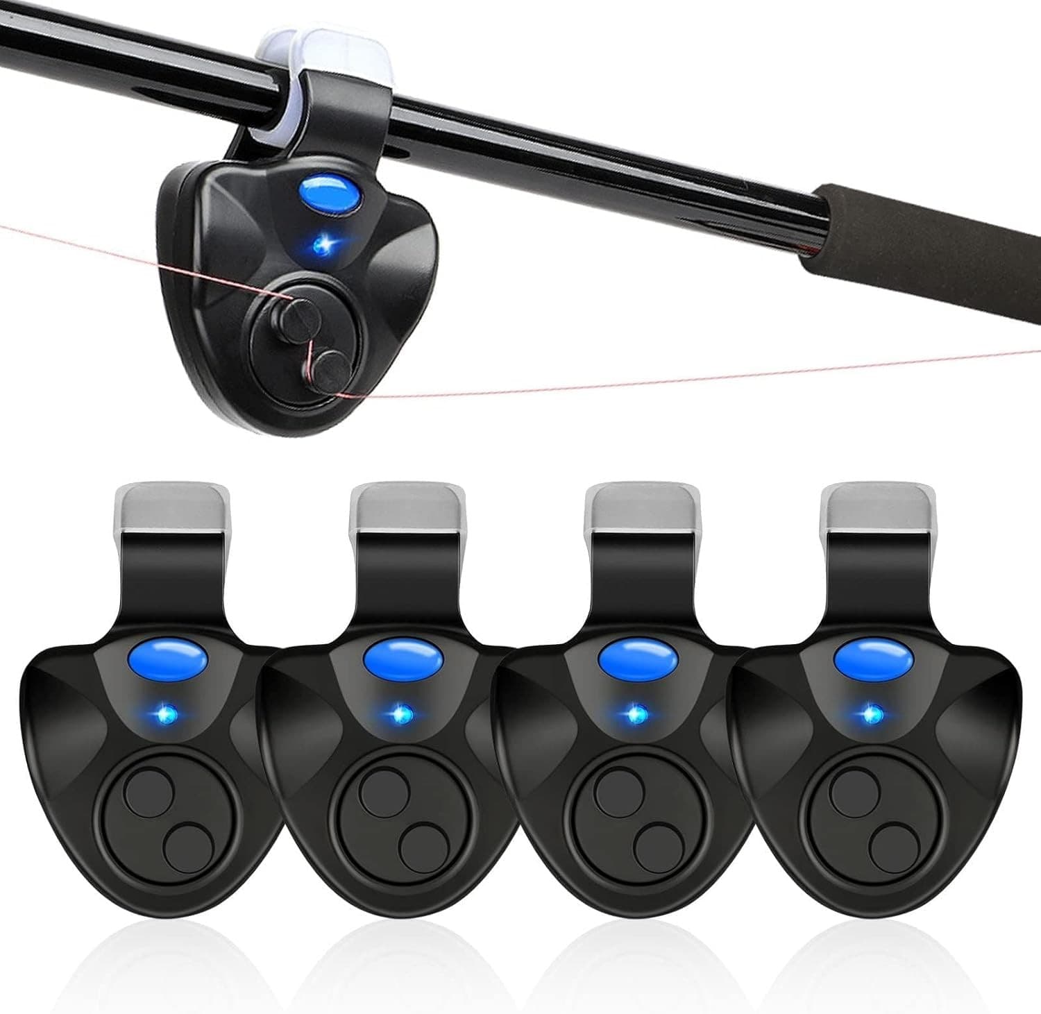 4PCS Electronic Fish Bite Indicator, Fish Pole Clip On Alert Bells with Lights