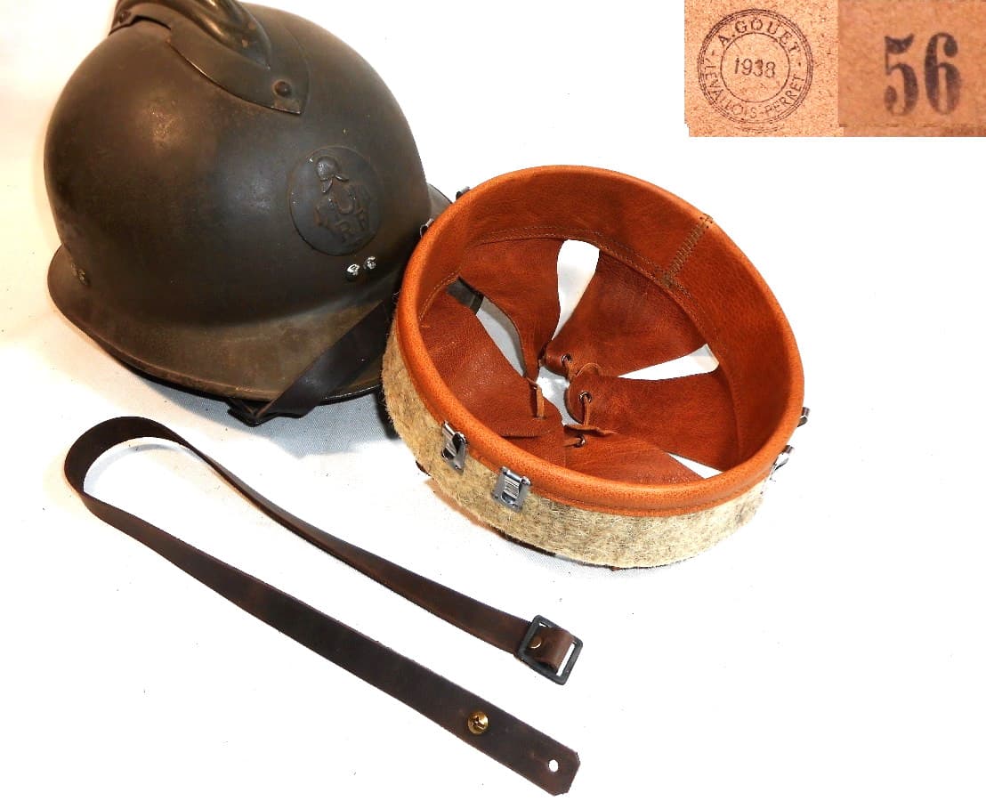 Liner helmet Adrian 1926 genuine aged leather, chinstrap, WW2. size 56 cm
